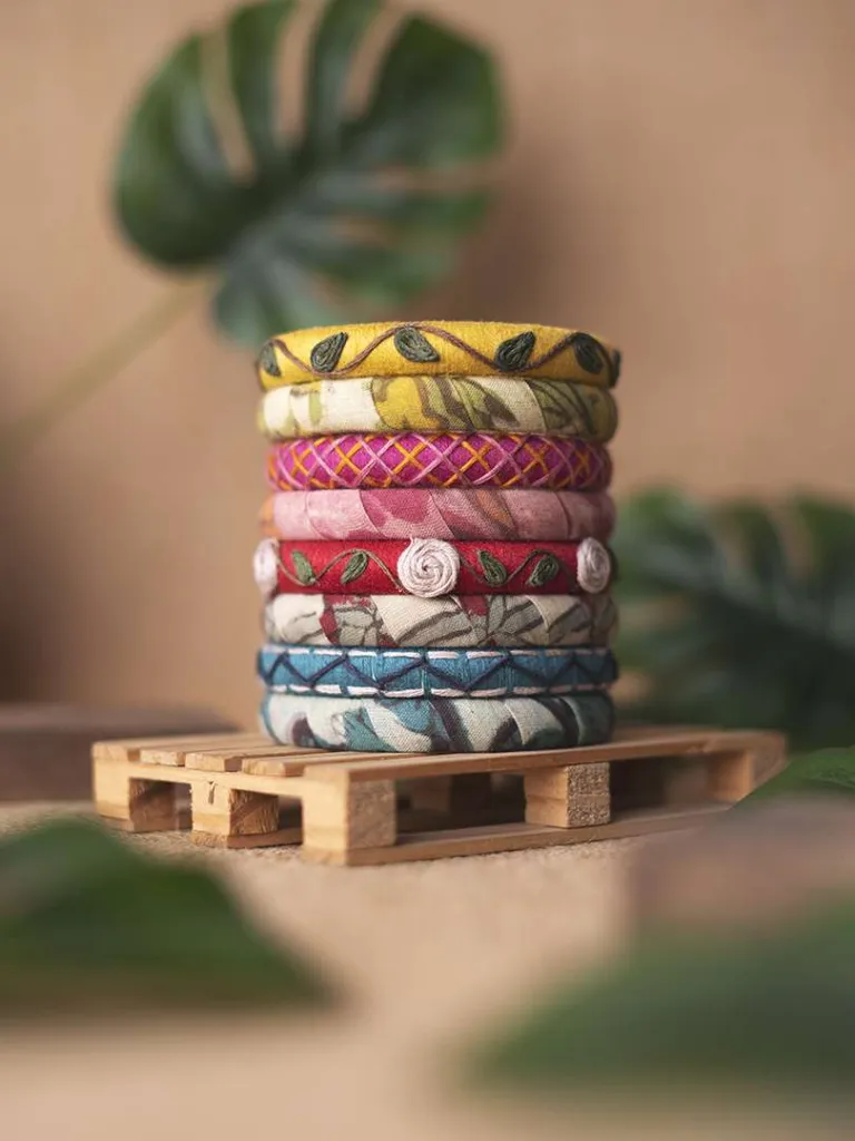 Ridhima Floral printed Fabric Handmade Threadwork Bangles